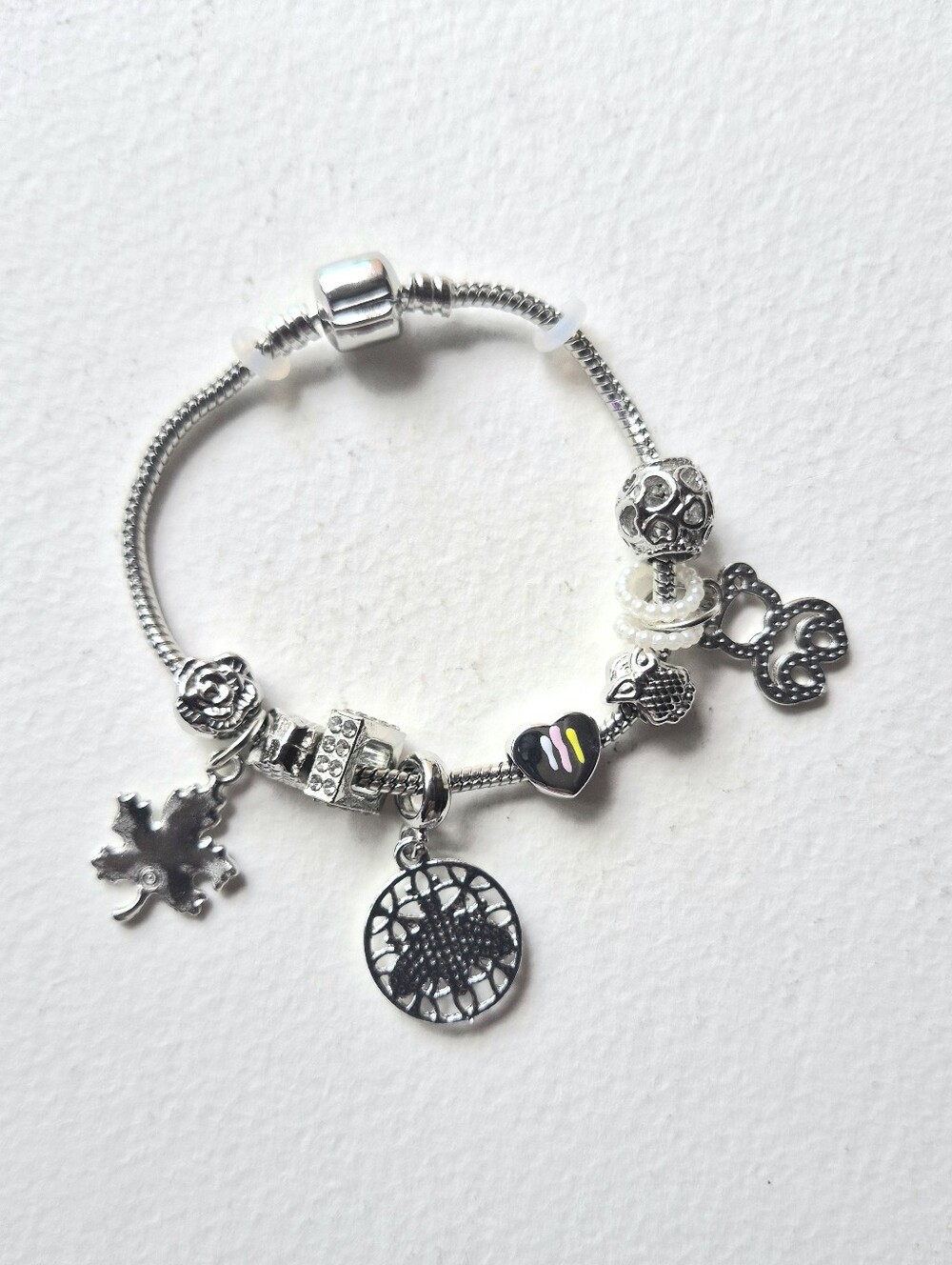 Sterling Silver Charm Bracelet with Maple Leaf & Dreamcatcher Charms